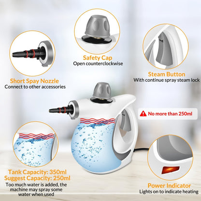 ISSELL® Steam Shot™ OmniReach handheld portable steam cleaner for tile, grout, windows, bathrooms, kitchens, fabric steaming tool, includes 10 tools