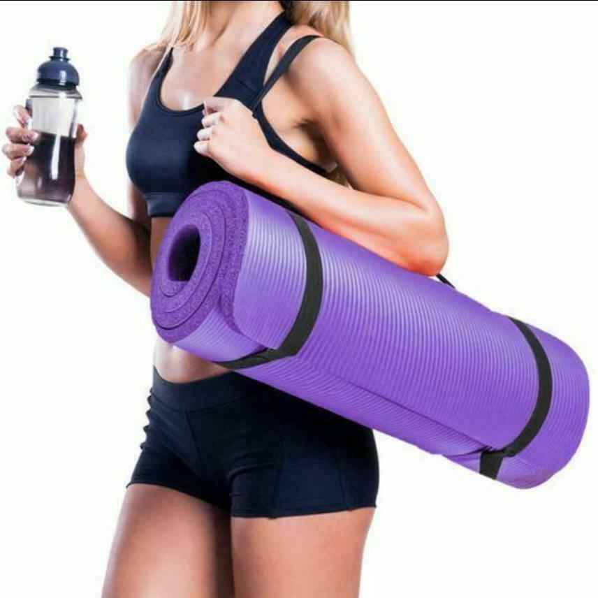 1/2 Inch Extra Thick Exercise Yoga Mat with Carrying Strap, Cushioned Support, for Fitness and Gym Workouts